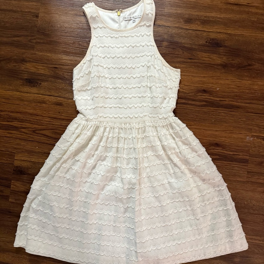 Trina Turk Cream Sleeveless Lace Fit & Flare Dress